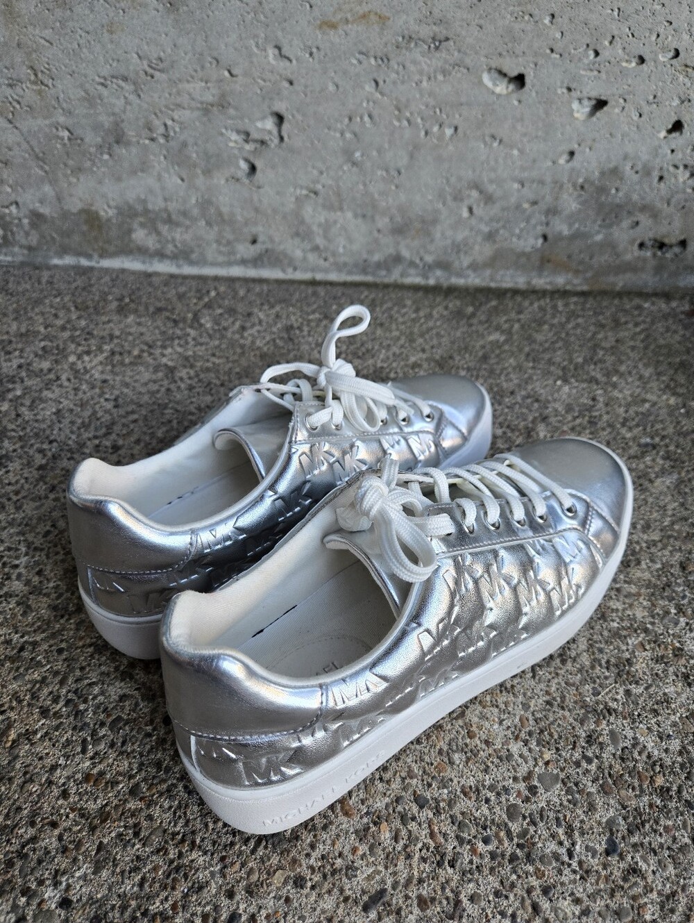 Michael Kors Silver Embossed Logo Sneakers - Picture 7 of 10
